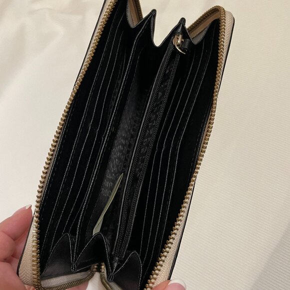 Kate Spade Laurel Way Neda Beige and Black Leather Zip Around Wallet - Picture 8 of 14